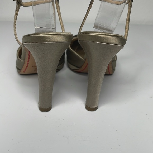 Vtg Valentino Taupe Satin Embellished Crystal Wrap Around Ankle Heel Sandals 36 - Picture 6 of 10